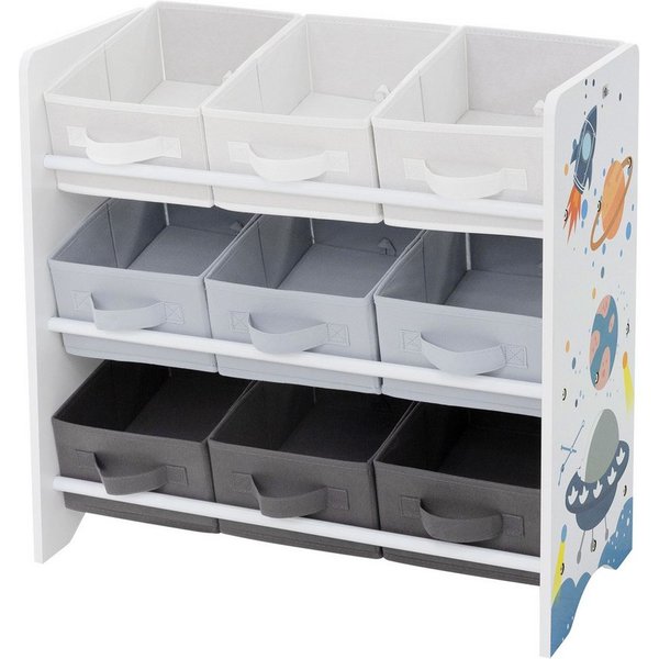 Joyz Spielzeugtruhe Kinderregal Kindermöbel Kinderzimmerregal Spielzeug Spielzimmer Möbel, Weltraum Bücherregal mit 9 Boxen & 3 Etagen Pressspan / Vlies