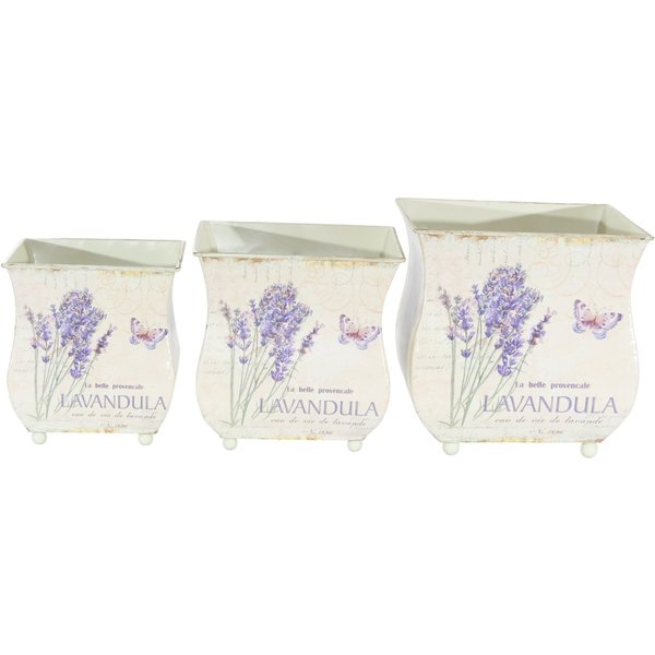 JS GartenDeko Übertopf Übertöpfe 3er-Set Lavandula Lavendel Provence Landhaus H 13–18 cm
