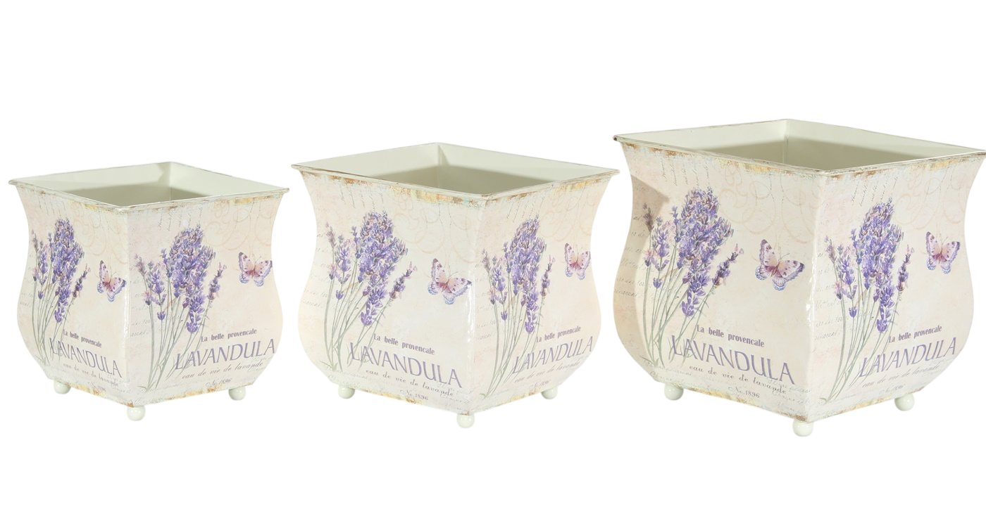 JS GartenDeko Übertopf Übertöpfe 3er-Set Lavandula Lavendel Provence Landhaus H 13–18 cm – Bild 2 von 4