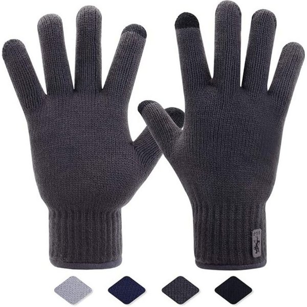 JSDing Strickhandschuhe Herren Winterhandschuhe mit Touchscreen und Kaschmir-Innenfutter (Thermo-Winterhandschuhe für Outdoor, Sport und Alltag, 1 Paar winddich