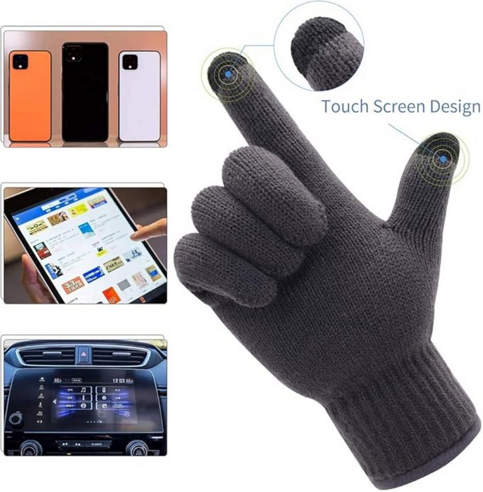 JSDing Strickhandschuhe Herren Winterhandschuhe mit Touchscreen und Kaschmir-Innenfutter (Thermo-Winterhandschuhe für Outdoor, Sport und Alltag, 1 Paar winddich – Bild 2 von 5
