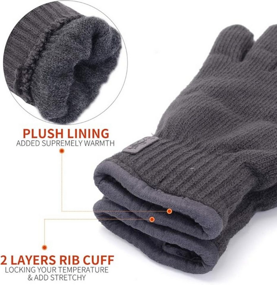 JSDing Strickhandschuhe Herren Winterhandschuhe mit Touchscreen und Kaschmir-Innenfutter (Thermo-Winterhandschuhe für Outdoor, Sport und Alltag, 1 Paar winddich – Bild 3 von 5