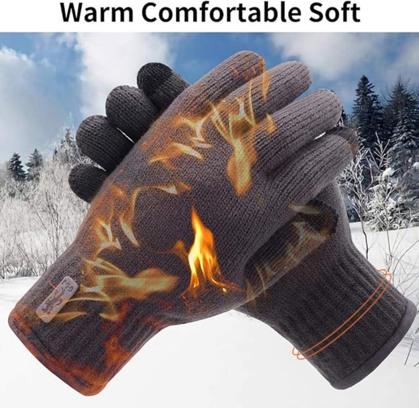 JSDing Strickhandschuhe Herren Winterhandschuhe mit Touchscreen und Kaschmir-Innenfutter (Thermo-Winterhandschuhe für Outdoor, Sport und Alltag, 1 Paar winddich – Bild 4 von 5