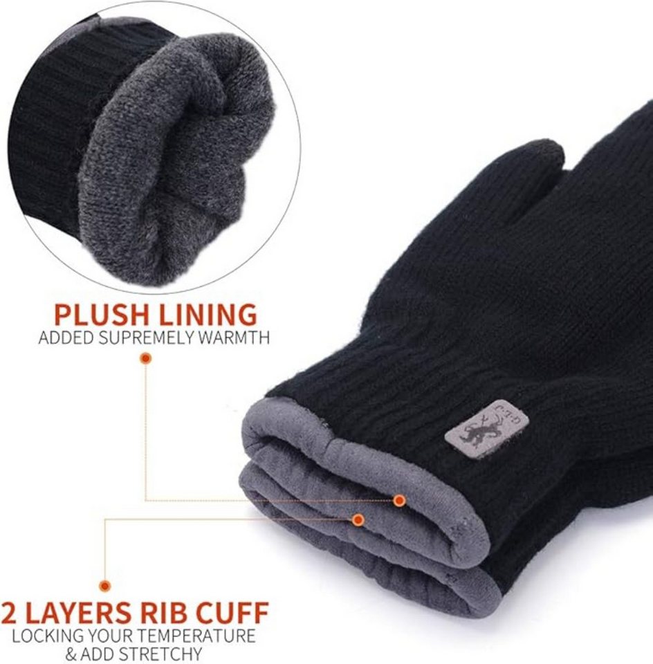 JSDing Strickhandschuhe Herren Winterhandschuhe mit Touchscreen und Kaschmir-Innenfutter (Thermo-Winterhandschuhe für Outdoor, Sport und Alltag, 1 Paar winddich – Bild 5 von 5