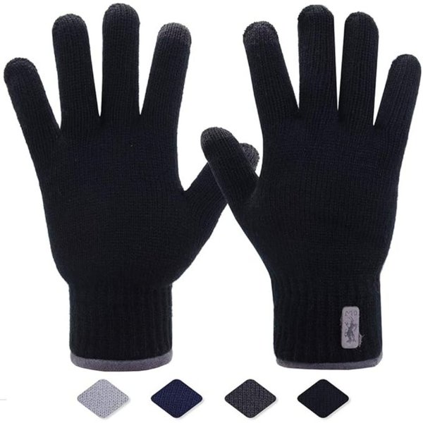 JSDing Strickhandschuhe Herren Winterhandschuhe mit Touchscreen und Kaschmir-Innenfutter (Thermo-Winterhandschuhe für Outdoor, Sport und Alltag, 1 Paar winddich
