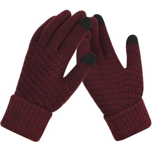 JSDing Strickhandschuhe Winterhandschuhe Strick warm Touchscreenfähig Outdoor & Alltag Rot (Winterhandschuh-Set mit Touch-Funktion & Isolierung, 1 Paar Damenhan
