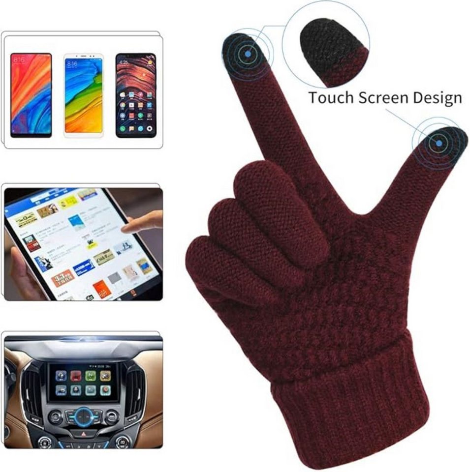 JSDing Strickhandschuhe Winterhandschuhe Strick warm Touchscreenfähig Outdoor & Alltag Rot (Winterhandschuh-Set mit Touch-Funktion & Isolierung, 1 Paar Damenhan – Bild 2 von 5