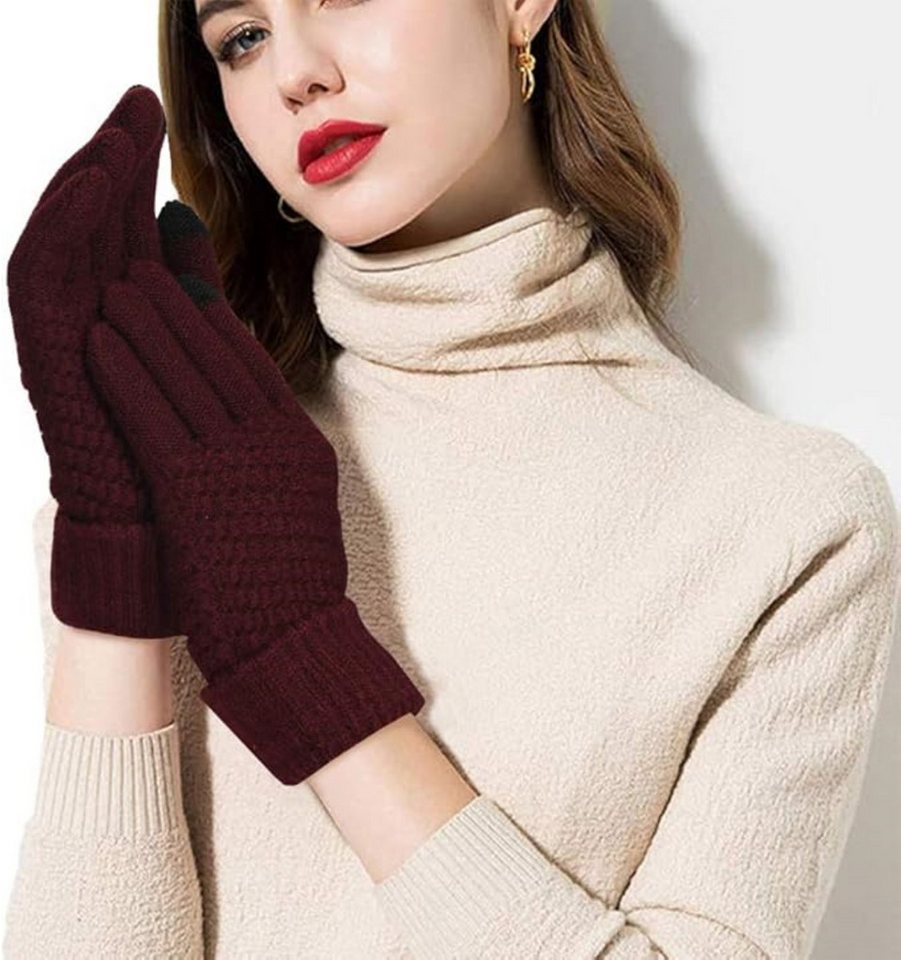 JSDing Strickhandschuhe Winterhandschuhe Strick warm Touchscreenfähig Outdoor & Alltag Rot (Winterhandschuh-Set mit Touch-Funktion & Isolierung, 1 Paar Damenhan – Bild 3 von 5