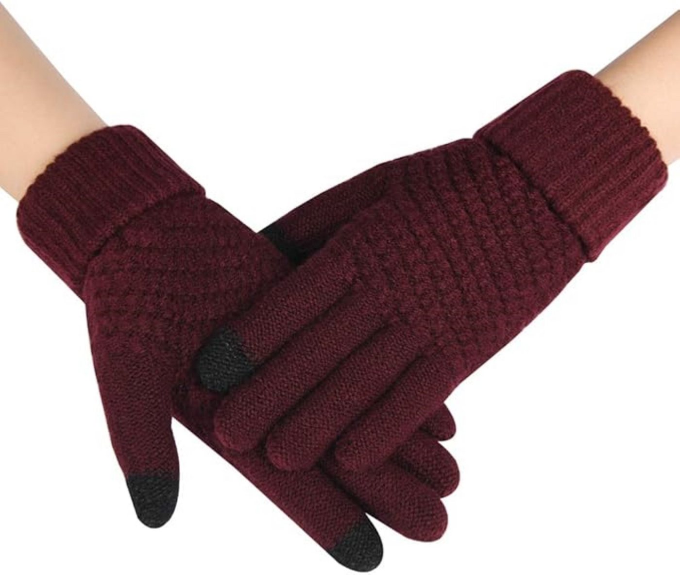 JSDing Strickhandschuhe Winterhandschuhe Strick warm Touchscreenfähig Outdoor & Alltag Rot (Winterhandschuh-Set mit Touch-Funktion & Isolierung, 1 Paar Damenhan – Bild 4 von 5