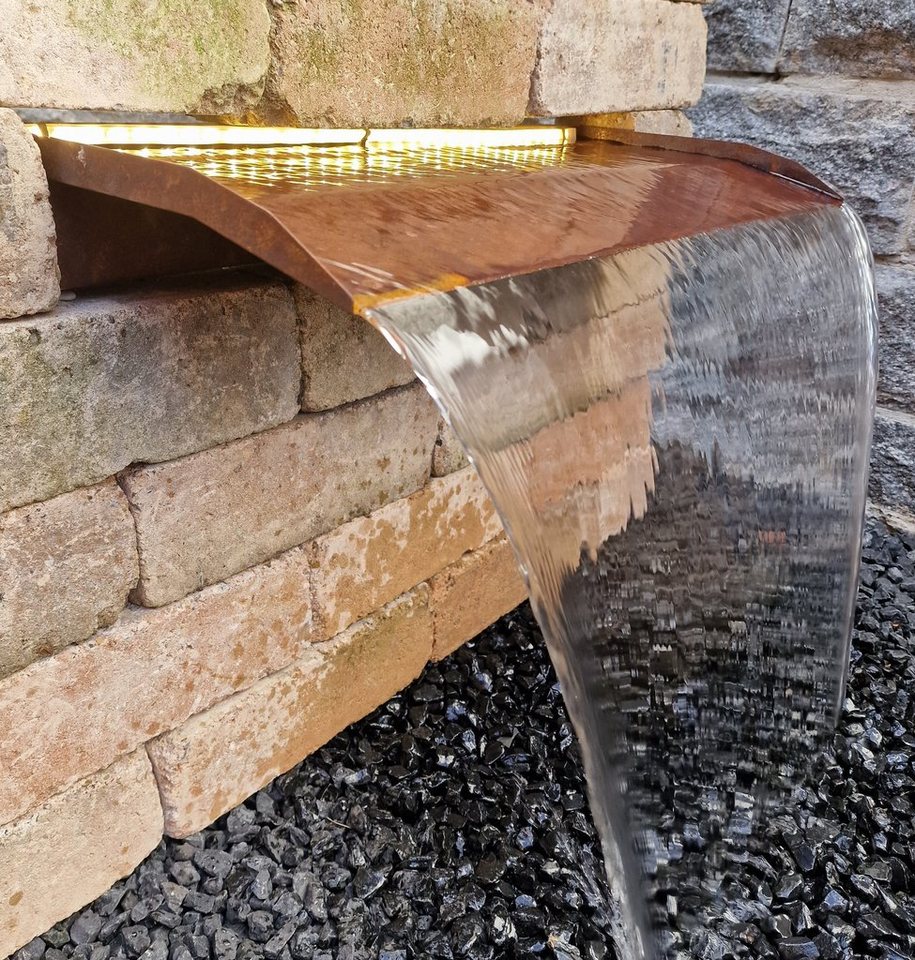Jürgen Bocker - Gartenambiente Wasserfall Wasserfall 60 cm langer Auslauf Cortenstahl incl. LED Sets, 60,00 cm Breite – Bild 4 von 4