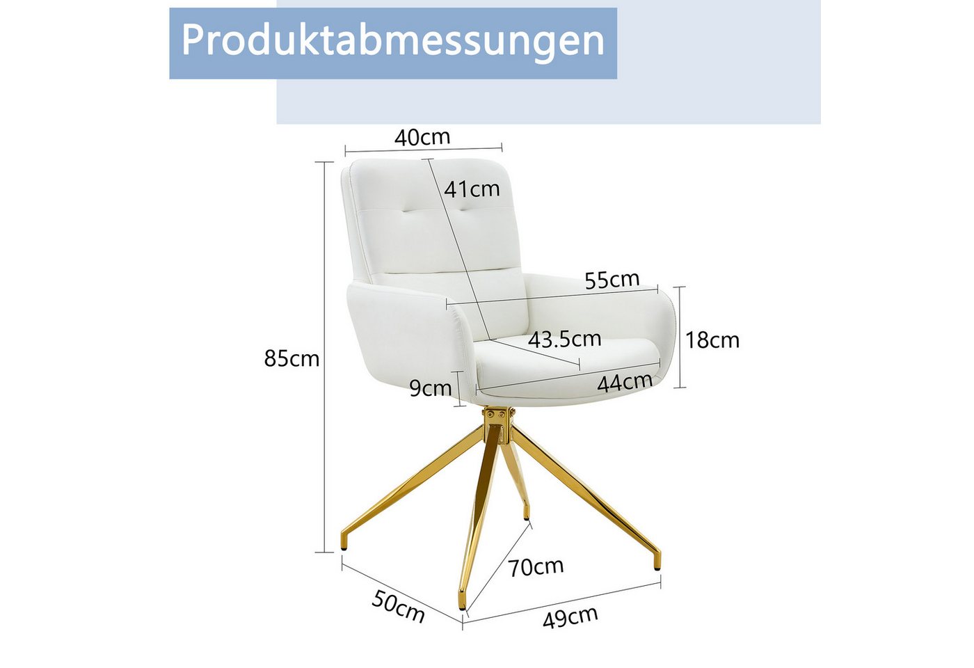 JUFU Drehstuhl 2er Set, Küchenstuhl mit 360° Schwenkfunktion, Polsterstuhl (2 St), Esszimmerstuhl & Schreibtischstuhl, Stabile Metallbeine – Bild 2 von 5