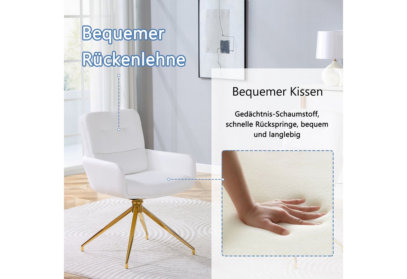 JUFU Drehstuhl 2er Set, Küchenstuhl mit 360° Schwenkfunktion, Polsterstuhl (2 St), Esszimmerstuhl & Schreibtischstuhl, Stabile Metallbeine – Bild 5 von 5