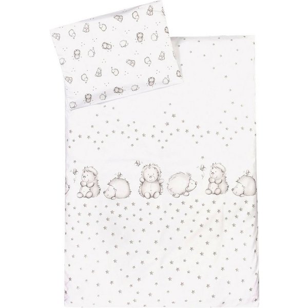 Julius Zöllner Kinderbettwäsche Igelchen, in 100x135cm passt in Babybetten von 70x140cm und 60x120cm, Renforcé, 2 teilig, mit kleinem Igel, 80x80 cm für Wiegen,