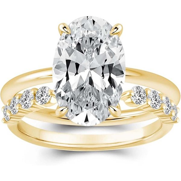 Jumpeak Diamantring Oval 3,5ct E VS1,14K Gold Labordiamant Ring, Hochzeit Band Braut Set, IGI-Zertifikat,Stapelbarer Damenring, Diamanten im Brillantschliff