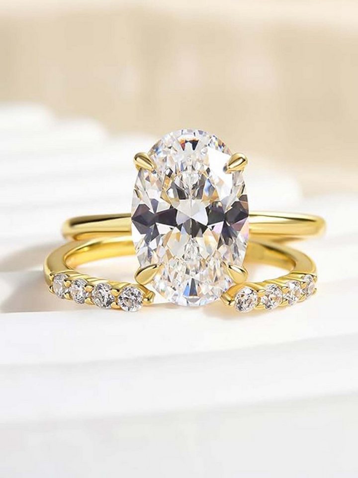 Jumpeak Diamantring Oval 3,5ct E VS1,14K Gold Labordiamant Ring, Hochzeit Band Braut Set, IGI-Zertifikat,Stapelbarer Damenring, Diamanten im Brillantschliff – Bild 2 von 5