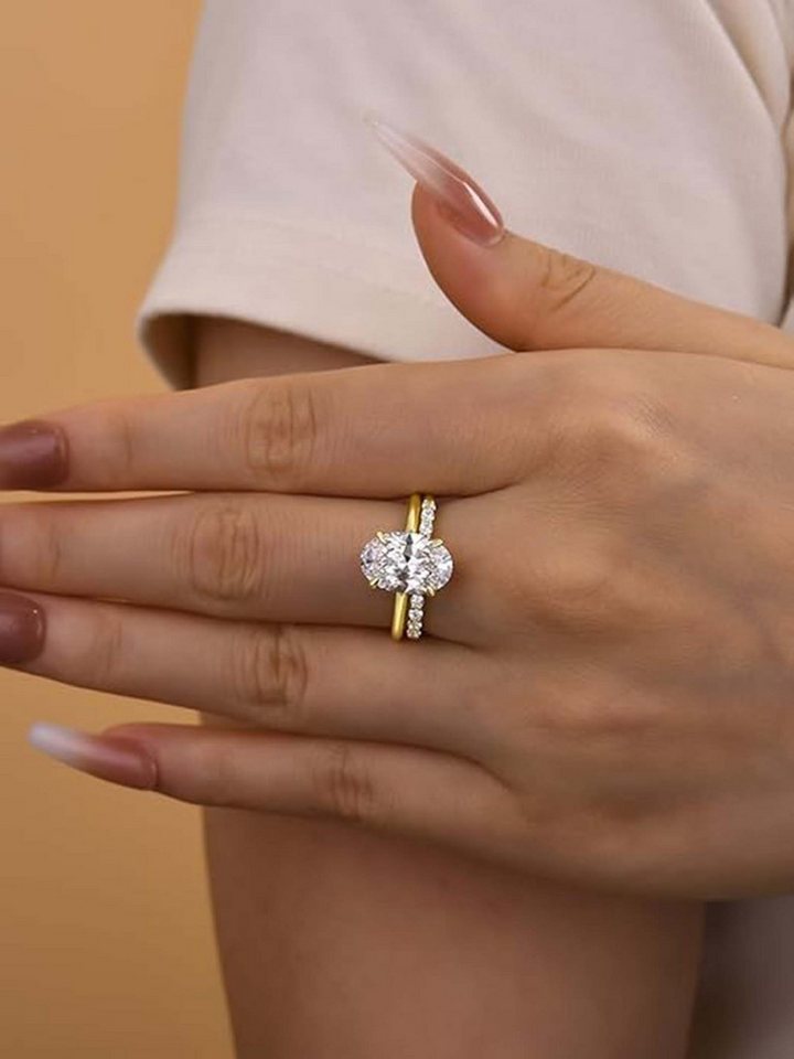 Jumpeak Diamantring Oval 3,5ct E VS1,14K Gold Labordiamant Ring, Hochzeit Band Braut Set, IGI-Zertifikat,Stapelbarer Damenring, Diamanten im Brillantschliff – Bild 3 von 5