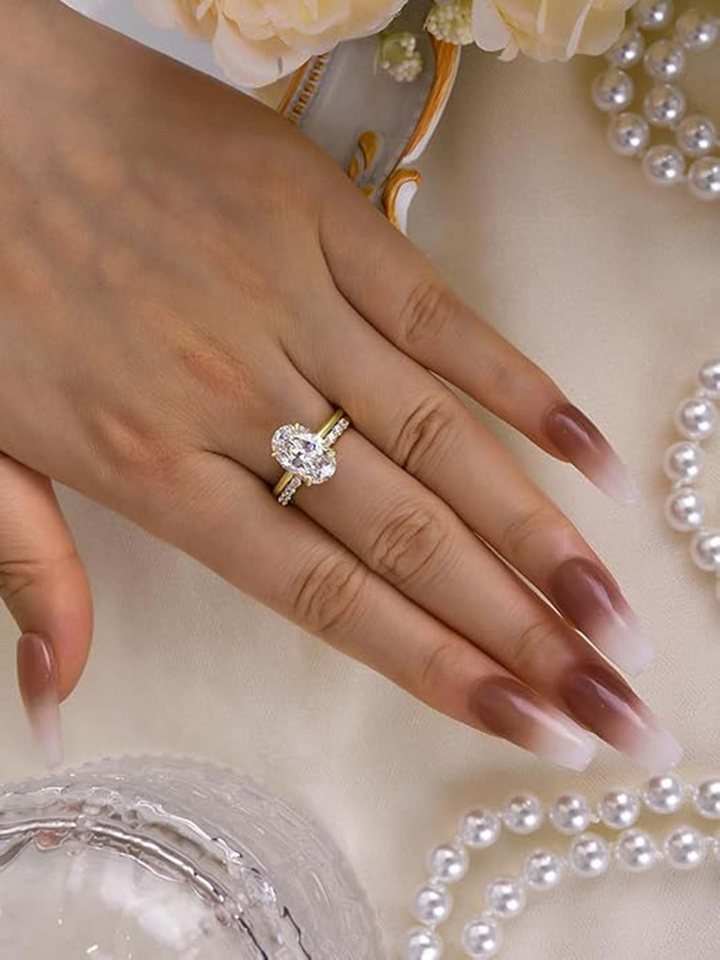 Jumpeak Diamantring Oval 3,5ct E VS1,14K Gold Labordiamant Ring, Hochzeit Band Braut Set, IGI-Zertifikat,Stapelbarer Damenring, Diamanten im Brillantschliff – Bild 4 von 5