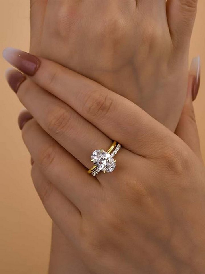 Jumpeak Diamantring Oval 3,5ct E VS1,14K Gold Labordiamant Ring, Hochzeit Band Braut Set, IGI-Zertifikat,Stapelbarer Damenring, Diamanten im Brillantschliff – Bild 5 von 5