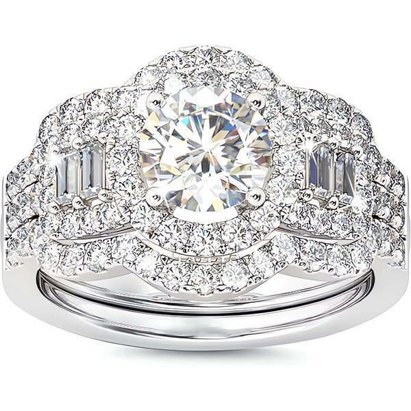 Jumpeak Diamantring Verlobungsringe,Luxuriöser Klassiker,3-teiliges Set,Brautset,Weißgold, 1,2ct stapelbarer Runder Diamantring,E,VS2,3EX,14K Gold,Ring mit Stei