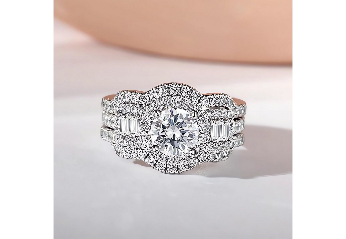 Jumpeak Diamantring Verlobungsringe,Luxuriöser Klassiker,3-teiliges Set,Brautset,Weißgold, 1,2ct stapelbarer Runder Diamantring,E,VS2,3EX,14K Gold,Ring mit Stei – Bild 3 von 5