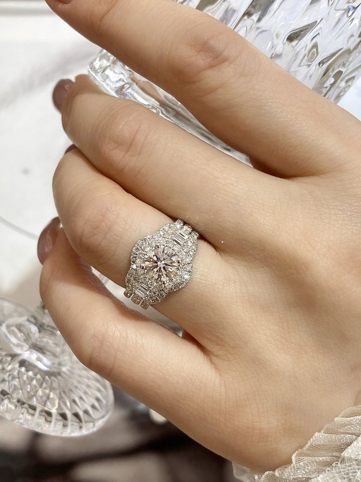 Jumpeak Diamantring Verlobungsringe,Luxuriöser Klassiker,3-teiliges Set,Brautset,Weißgold, 1,2ct stapelbarer Runder Diamantring,E,VS2,3EX,14K Gold,Ring mit Stei – Bild 5 von 5