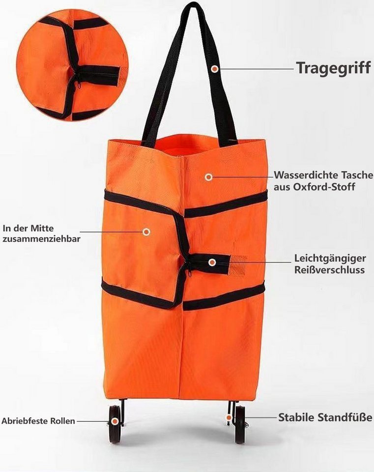 Jumpeak Einkaufstrolley Einkaufstrolley Klappbar, 3 in 1 Shopping Trolley, Handwagen, Robust & wasserdicht, geräuscharme Rollen, als Rucksack tragbar – Bild 2 von 5