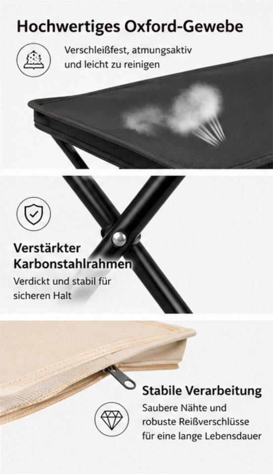 Jumpeak Klappstuhl Klappbarer Hocker, Handtaschen-Design, Tragbar, 100 kg, Outdoor, Gefaltet nur handygroß – ein Finger genügt zum Tragen – Bild 4 von 5