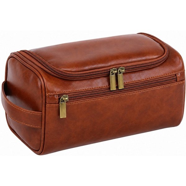Jumpeak Kulturbeutel kulturtasche damen,kulturtasche damen gross,kulturbeutel herren, PU-Leder, dreifaches Lederdesign,kulturbeutel damen,Brauner