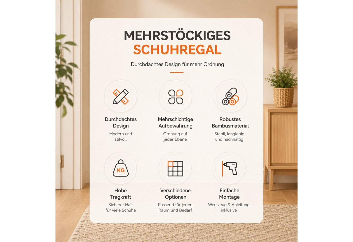 Jumpeak Schuhregal Schuhregal,Schuhablage,Faltregal,Organizer,Aufbewahrung, Schuhregal klein,Schuhregal 2 ebenen,Mini schuhregal,Bambus,Dreifarbig – Bild 4 von 5