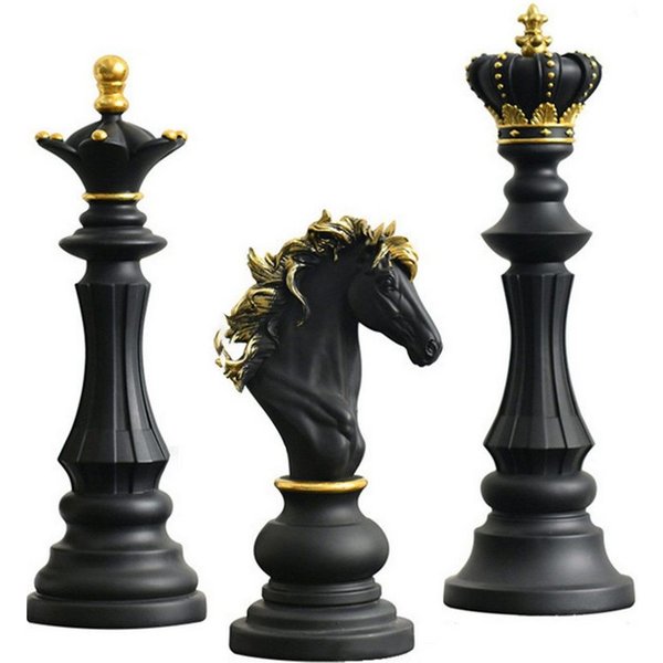 Jumpeak Skulptur skulptur deko,Skulpturen,Schachfiguren,Dreiteiliges Schachset (König, Königin und Springer Schachspiel (3-teilig), Harzdekoration,dekoration wo
