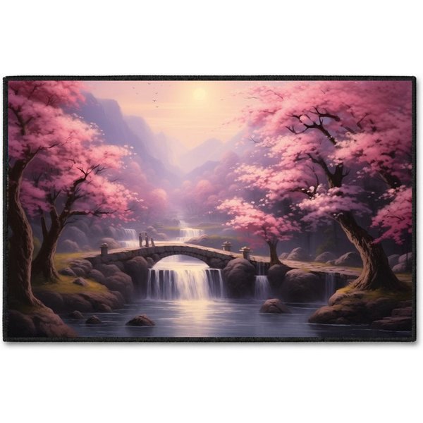Jumpeak Teppich Japanische Kirschblüten Landschaft Teppich, teppich waschbar, Rechteckig, Höhe: 5 mm, länglicher teppich,Kunstkaschmir, teppich pflegeleicht, gr