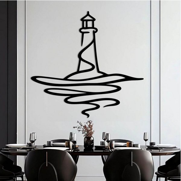 Jumpeak Wanddekoobjekt Leuchtturm-Wanddekoration,Wellenlinien,Maritime Geschenke,Minimalismus, Metall,4 Farbe,2 Maße,Deko im maritimen Stil,Geeignet für Wohn,Wu