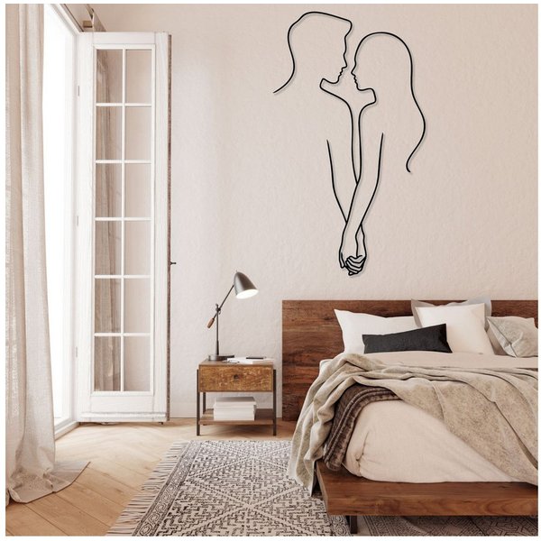 Jumpeak Wanddekoobjekt Paar-Händchenhalten-Wanddeko,Liebe,Abstrakte Kunst,Schlichte Linien, Metall,4 Farben,4 Maße,Silhouetten eines Paares,Innige Umarmung