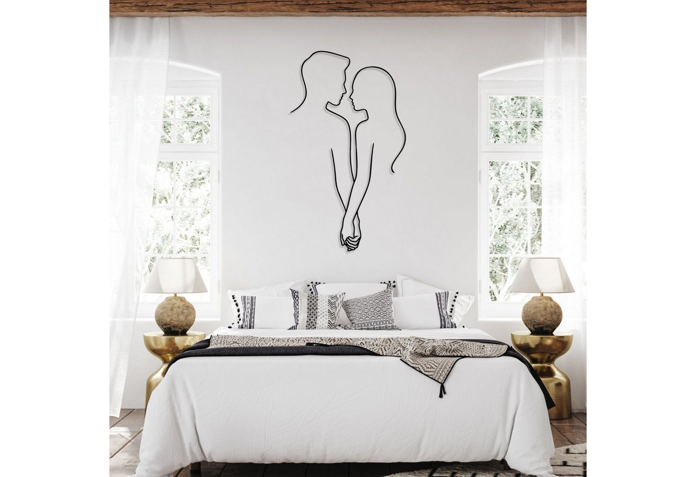 Jumpeak Wanddekoobjekt Paar-Händchenhalten-Wanddeko,Liebe,Abstrakte Kunst,Schlichte Linien, Metall,4 Farben,4 Maße,Silhouetten eines Paares,Innige Umarmung – Bild 3 von 5