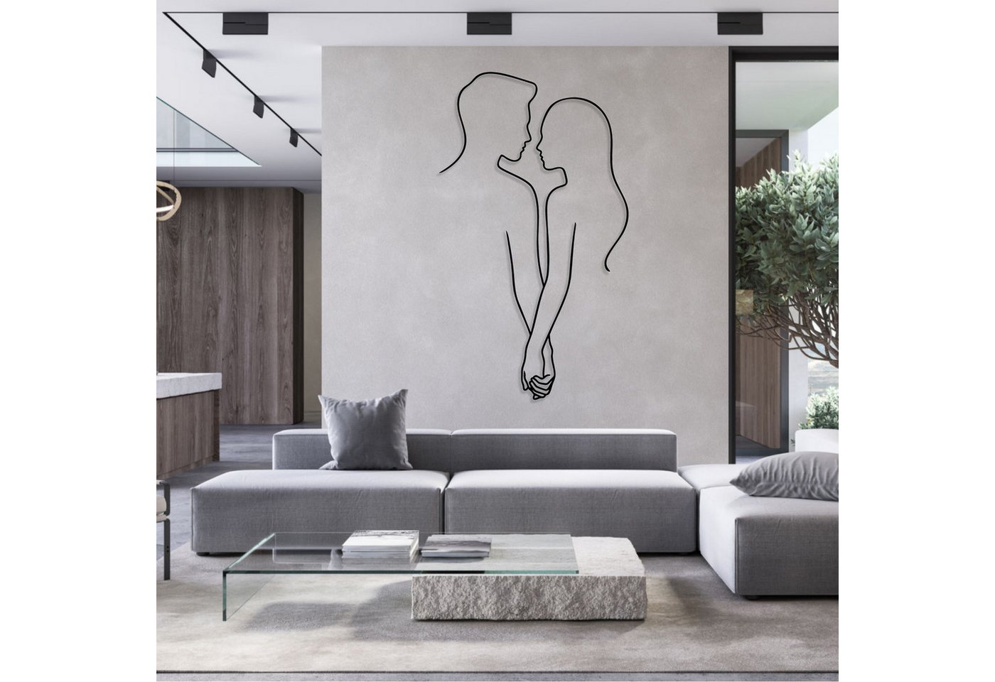 Jumpeak Wanddekoobjekt Paar-Händchenhalten-Wanddeko,Liebe,Abstrakte Kunst,Schlichte Linien, Metall,4 Farben,4 Maße,Silhouetten eines Paares,Innige Umarmung – Bild 4 von 5