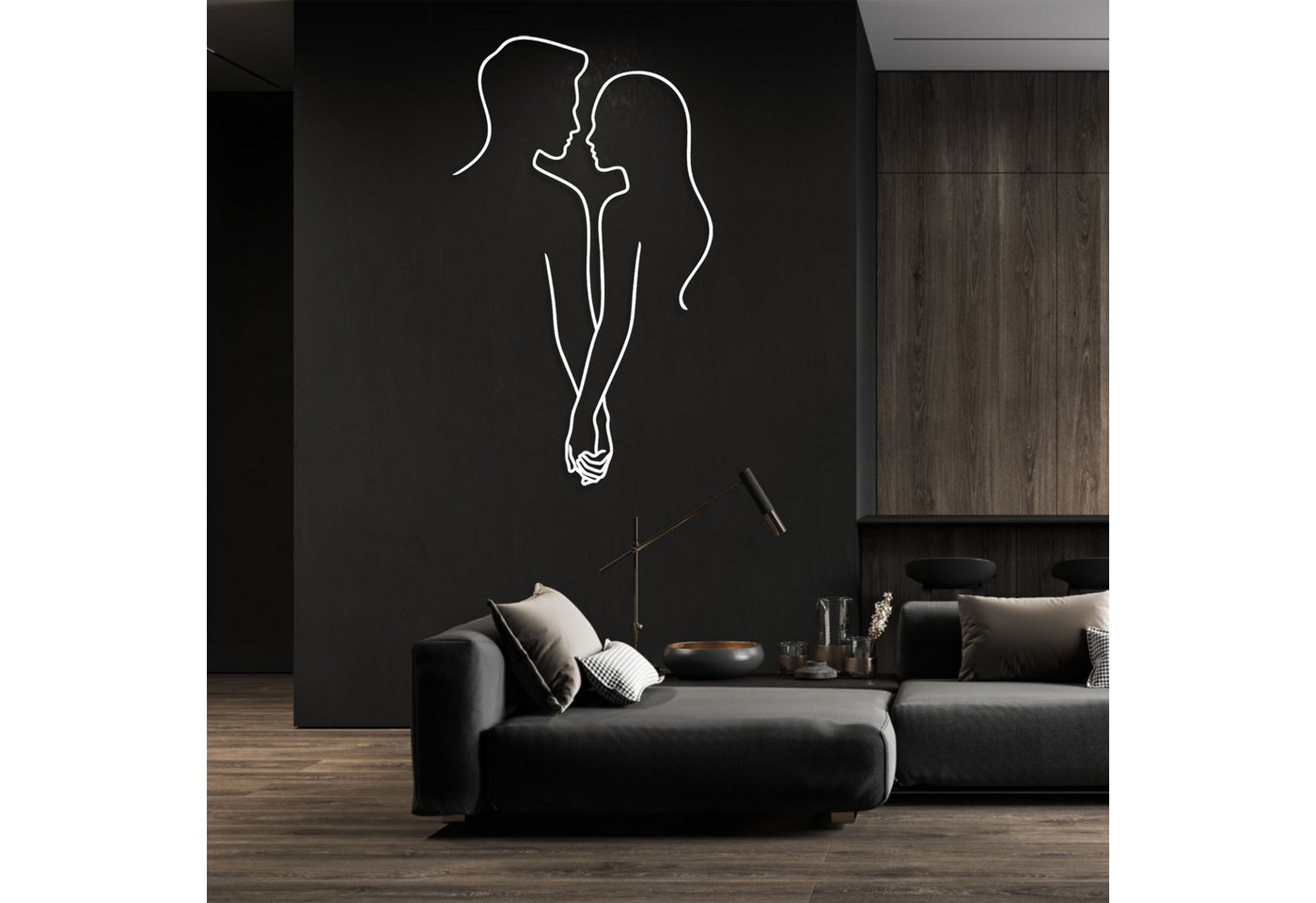 Jumpeak Wanddekoobjekt Paar-Händchenhalten-Wanddeko,Liebe,Abstrakte Kunst,Schlichte Linien, Metall,4 Farben,4 Maße,Silhouetten eines Paares,Innige Umarmung – Bild 5 von 5
