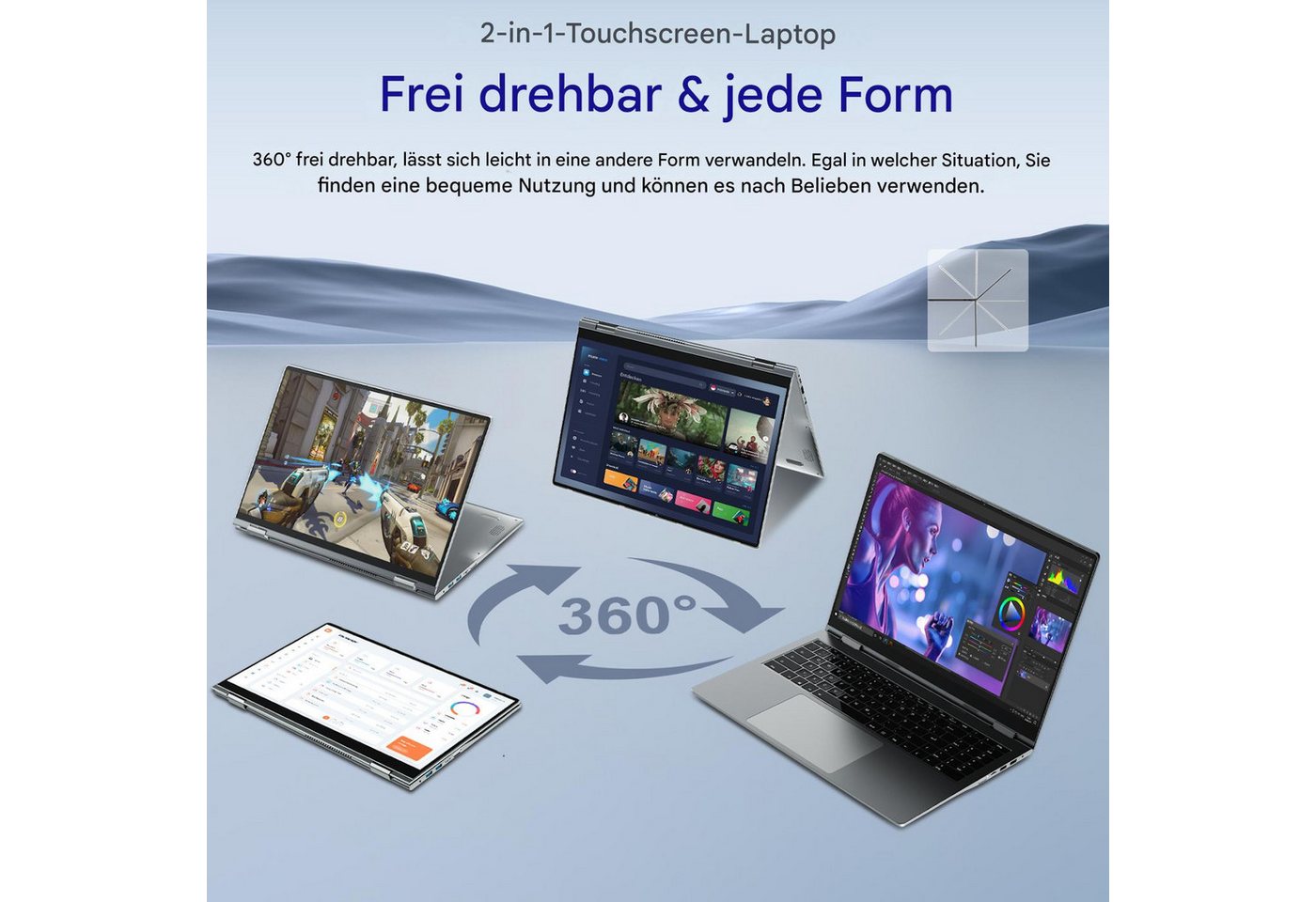 Jumper 16" 2-in-1 Touchscreen Laptop, Intel N95/N5095, 16GB RAM, 640GB SSD Notebook (Intel N5095, Intel UHD Graphics, 16 GB, 640 GB SSD, 4-core CPU) – Bild 2 von 5