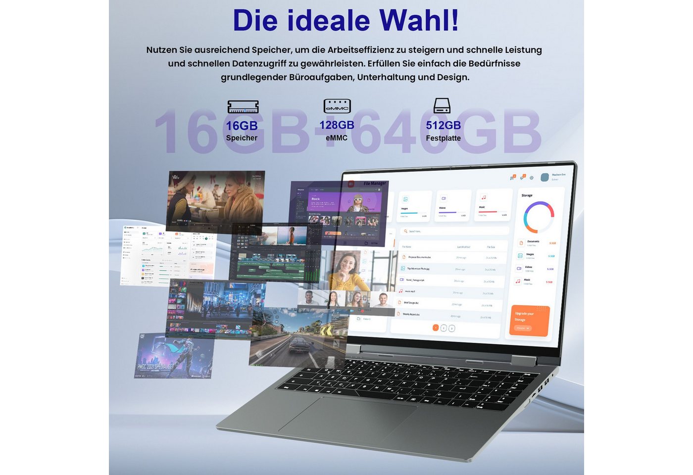 Jumper 16" 2-in-1 Touchscreen Laptop, Intel N95/N5095, 16GB RAM, 640GB SSD Notebook (Intel N5095, Intel UHD Graphics, 16 GB, 640 GB SSD, 4-core CPU) – Bild 4 von 5