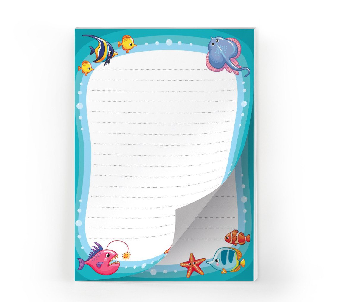 JUNAPACK Briefpapier Set Kinder Briefblock A5 mit Umschlägen Notizblock Papier Fische, Kinder-Briefpapier A5 mit 15 Umschlägen, liniert & leicht beschreibbar – Bild 2 von 5