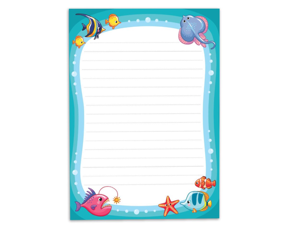 JUNAPACK Briefpapier Set Kinder Briefblock A5 mit Umschlägen Notizblock Papier Fische, Kinder-Briefpapier A5 mit 15 Umschlägen, liniert & leicht beschreibbar – Bild 3 von 5