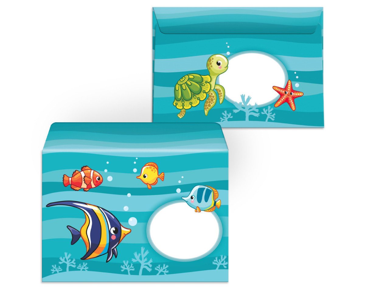 JUNAPACK Briefpapier Set Kinder Briefblock A5 mit Umschlägen Notizblock Papier Fische, Kinder-Briefpapier A5 mit 15 Umschlägen, liniert & leicht beschreibbar – Bild 5 von 5