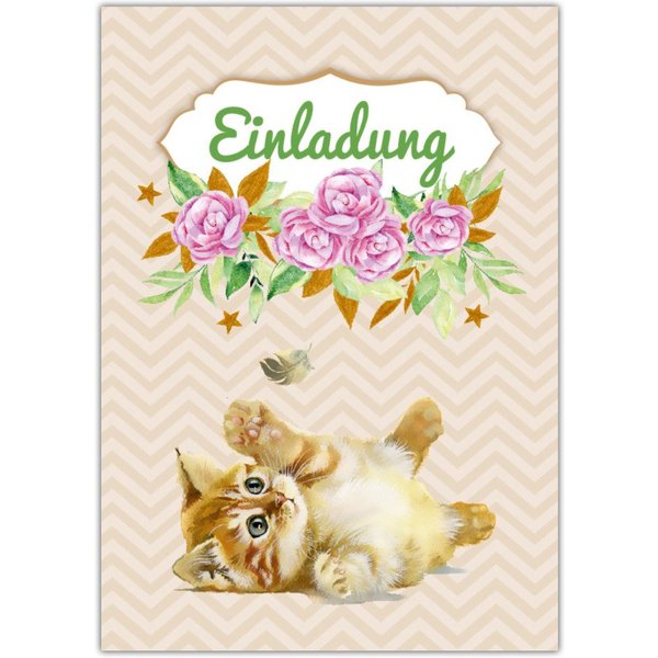 JUNAPACK Einladungskarten Katzen Einladungen zum Kindergeburtstag Katzen Karten Mädchen, Einladungskarten mit Katzen zum Kindergeburtstag Blumen