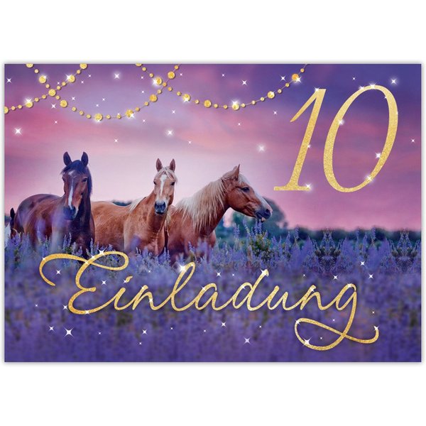 JUNAPACK Einladungskarten Pferd Einladungen zum Kindergeburtstag Fohlen lila Mädchen, Einladungskarten zum 10. Geburtstag mit Pferd Motiv