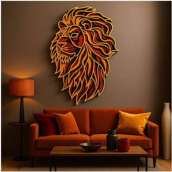 Jungengel Wandbild Galatasaray Löwe 3D Aslan Löwenbild Löwenkopf Wanddeko, 100% Holz, Einfache Montage ohne Bohren, 3D Effekt