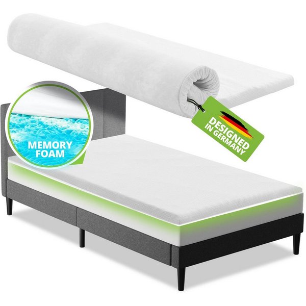Juskys, Topper, 7 cm hoch, Memoryschaum, 90x200 cm, Memoryfoam, orthopädisch, atmungsaktiv, anpassungsfähig