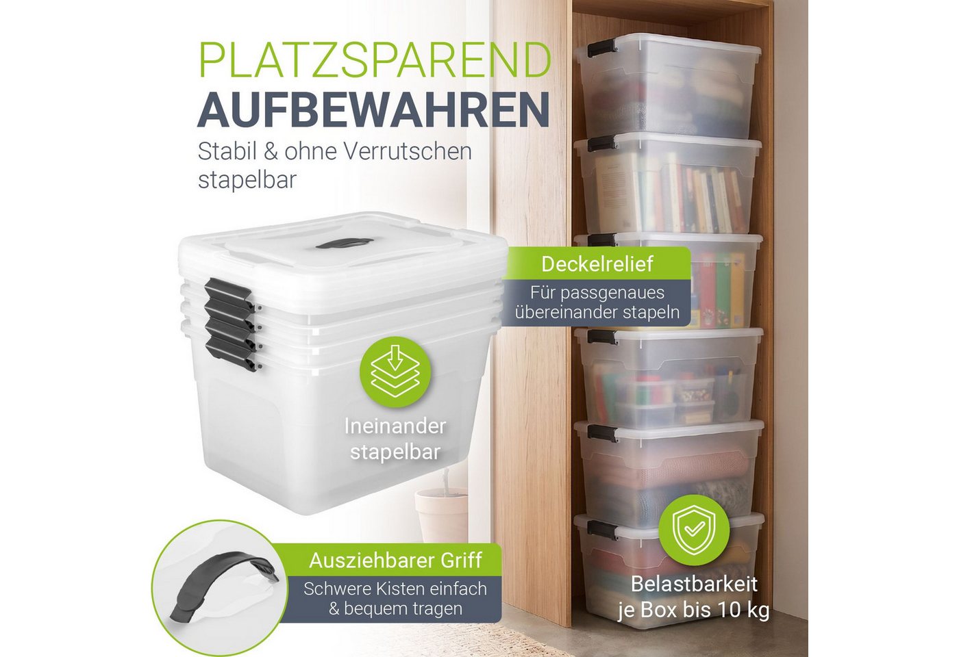 Juskys Aufbewahrungsbox (4 St), stabil, verschließbar und pflegeleicht – Bild 2 von 5
