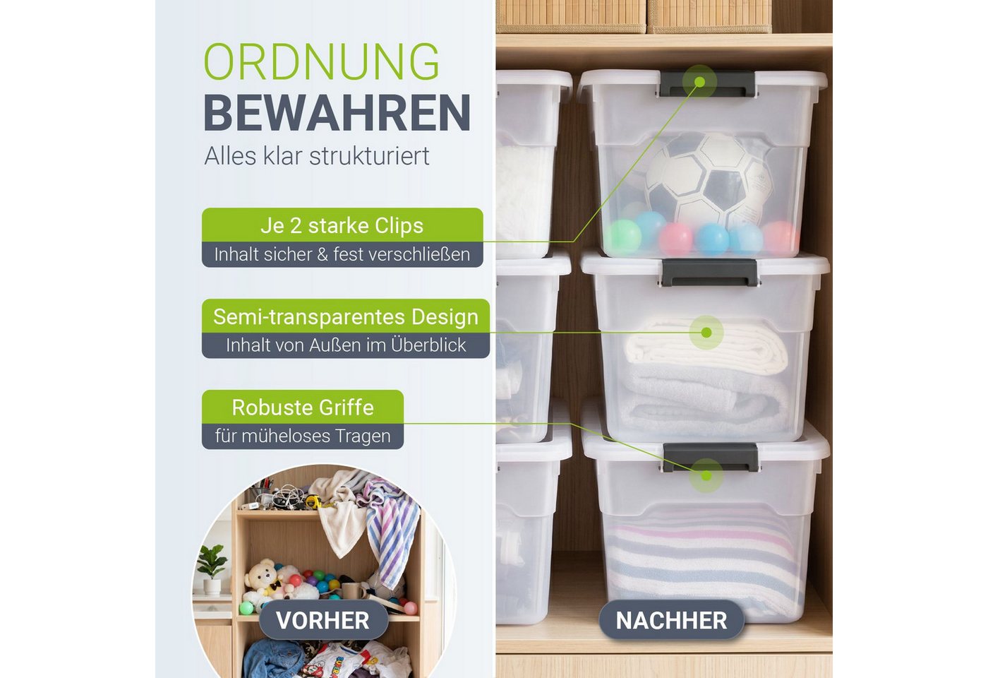 Juskys Aufbewahrungsbox (4 St), stabil, verschließbar und pflegeleicht – Bild 5 von 5