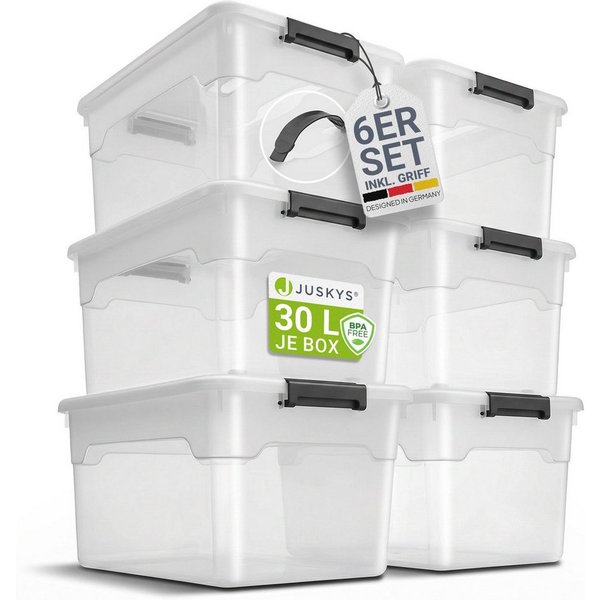 Juskys Aufbewahrungsbox (6 St), mit Rollen, stabil, verschließbar und pflegeleicht