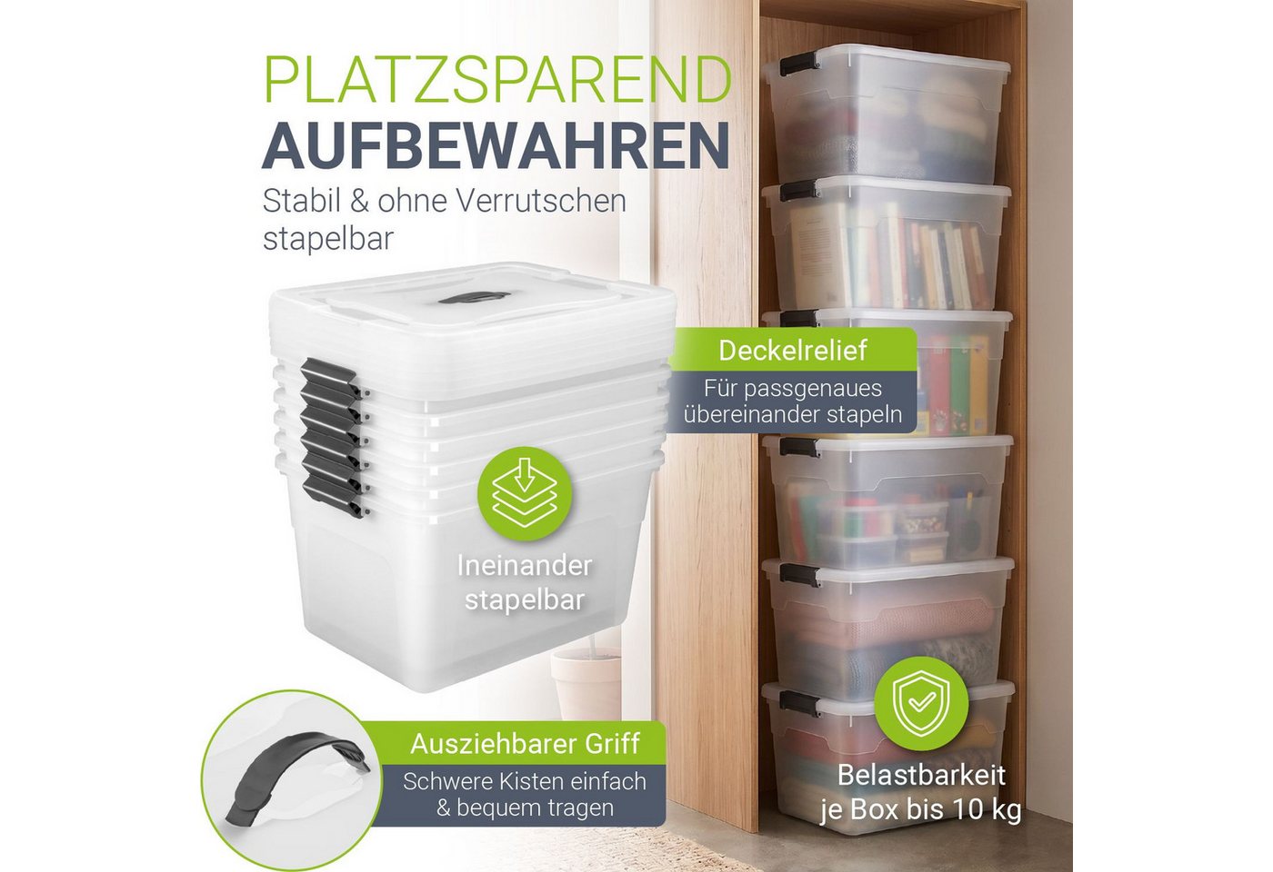 Juskys Aufbewahrungsbox (6 St), mit Rollen, stabil, verschließbar und pflegeleicht – Bild 2 von 5