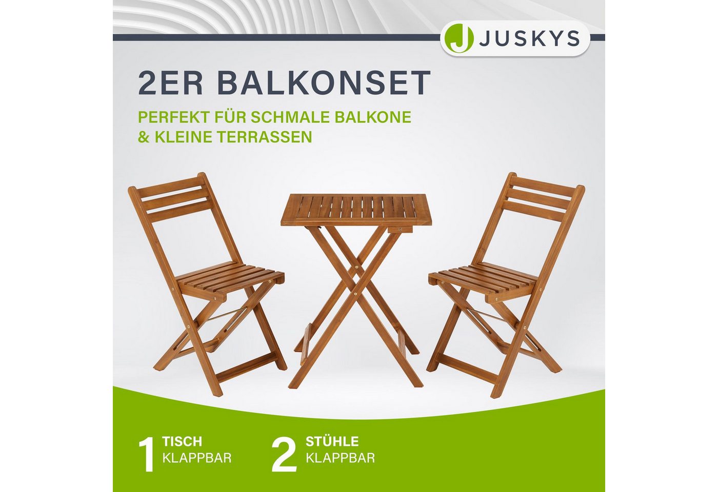 Juskys Balkonset Bala, (3-tlg), Sitzgruppe aus Holz, klappbar, platzsparend, für 2 Personen – Bild 2 von 5